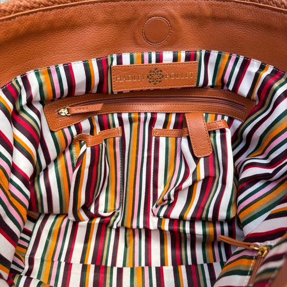 Hadley Pollet Navy Zinnia Departure Tote Bag Floral Ribbon Trim Leather Accents - Picture 8 of 15